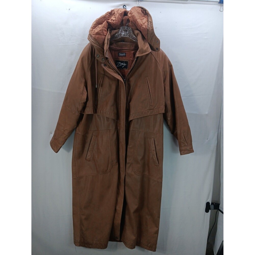 Zemia Womens Large Brown Long Duster Coat Hooded Zip Out Liner Western Jacket